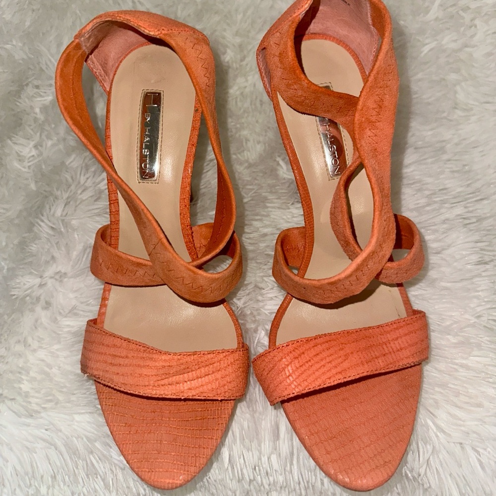 H by Halston Tangerine Orange Peach Strappy Slip-on Sandal Pumps. - Used